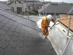 屋根スレート瓦　高圧洗浄２